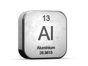 Aluminium element from the periodic table. Metallic icon 3D rendered on white background